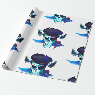 Papel De Presente Crânio azul do pirata do divertimento