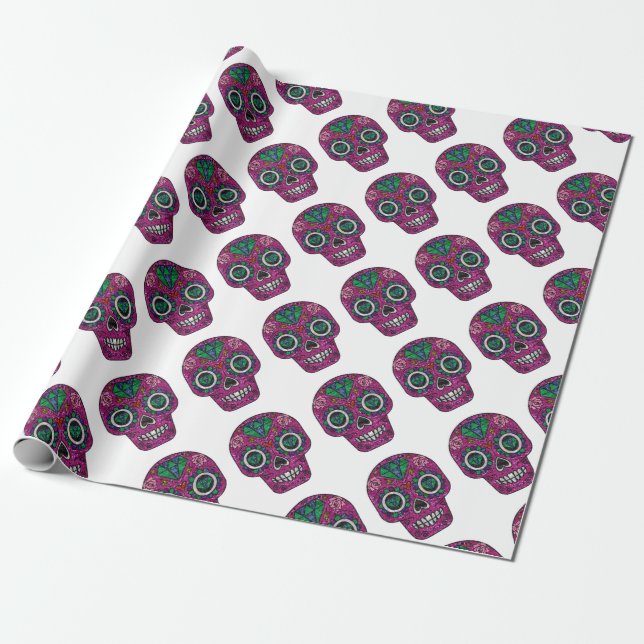 Papel De Presente crânio cor-de-rosa-brilho (Desenrolado)