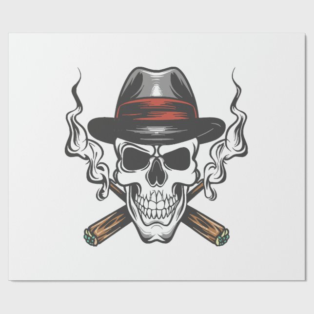 Papel De Presente Crânio de gângster com chapéu fedora (Aberto)