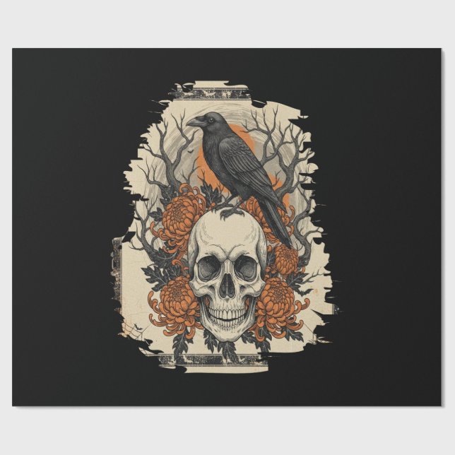 Papel De Presente Crânio de Halloween (Aberto)