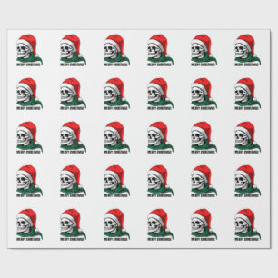 Papel De Presente Crânio de Natal Gótico com Chapéu de Papai Noel –
