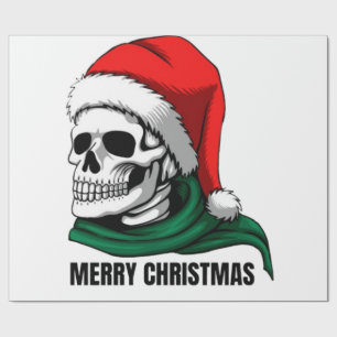 Papel De Presente Cranio de Natal Gótico com Chapéu de Papai Noel