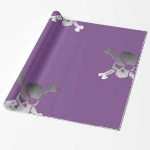 Papel De Presente Crânio de Pirata Funky em Roxo