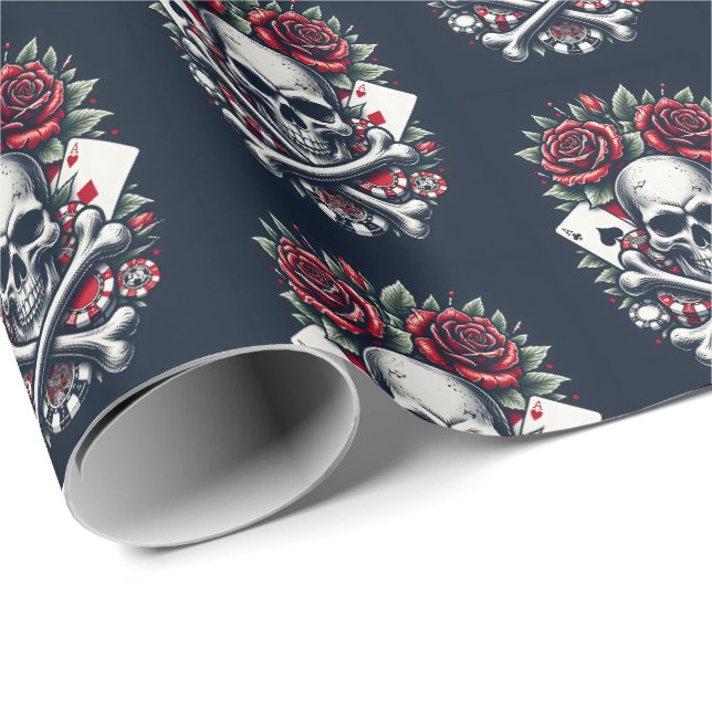 Papel De Presente Crânio de Pôquer (Ponta do rolo)