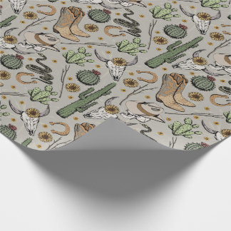 Papel De Presente Crânio e Cactus de Garoto-Americana Ocidental