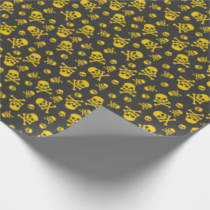 Papel De Presente Crânio e ossos Dourados