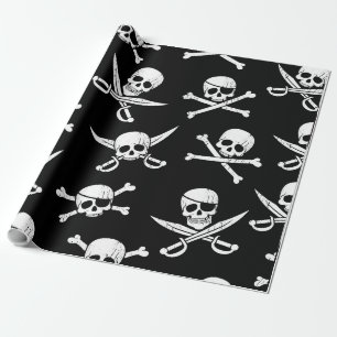 Papel De Presente Crânio e Ossos Piratas