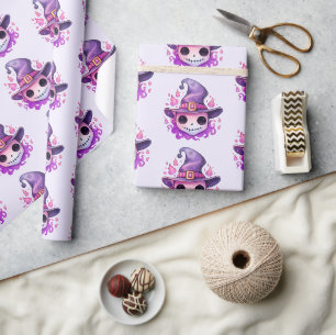 Papel De Presente Crânio em um Chapéu de Bruxa Padrão Caprichoso