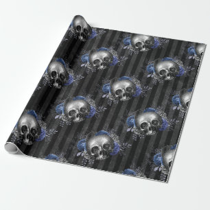 Papel De Presente Crânio Floral Gótico Halloween