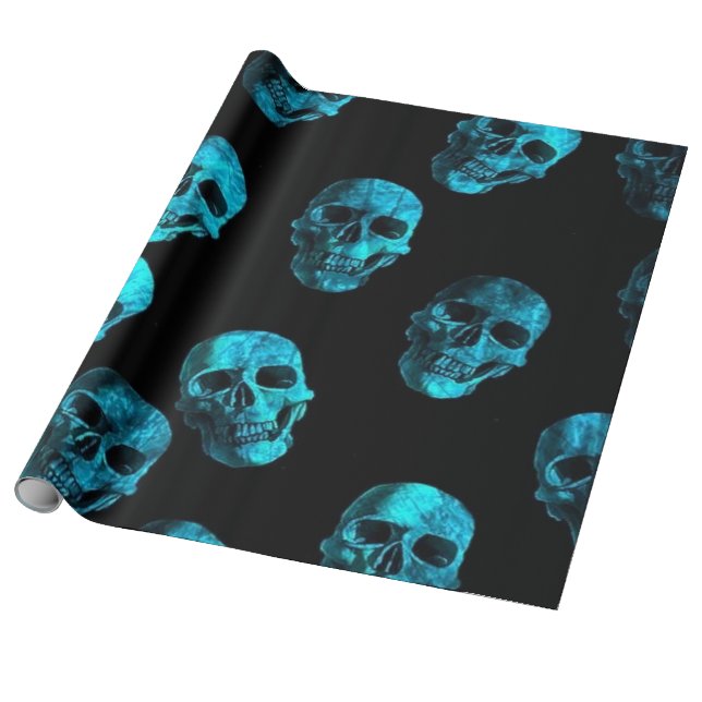 Papel De Presente crânios azul 2 (Desenrolado)