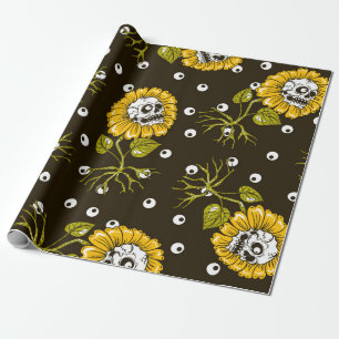 Papel De Presente crânios de girassol padrão uniforme