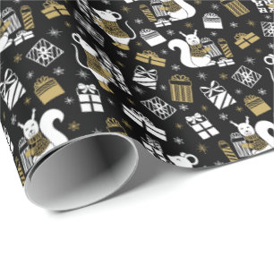 Papel De Presente Crânios de pantaneira-branca e Dourada de Natal