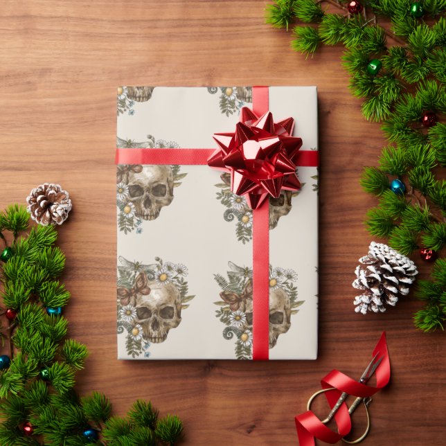 Papel De Presente Crânios e flores (Presente de Natal)