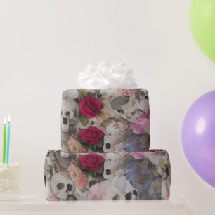 Papel De Presente Crânios e Rosas