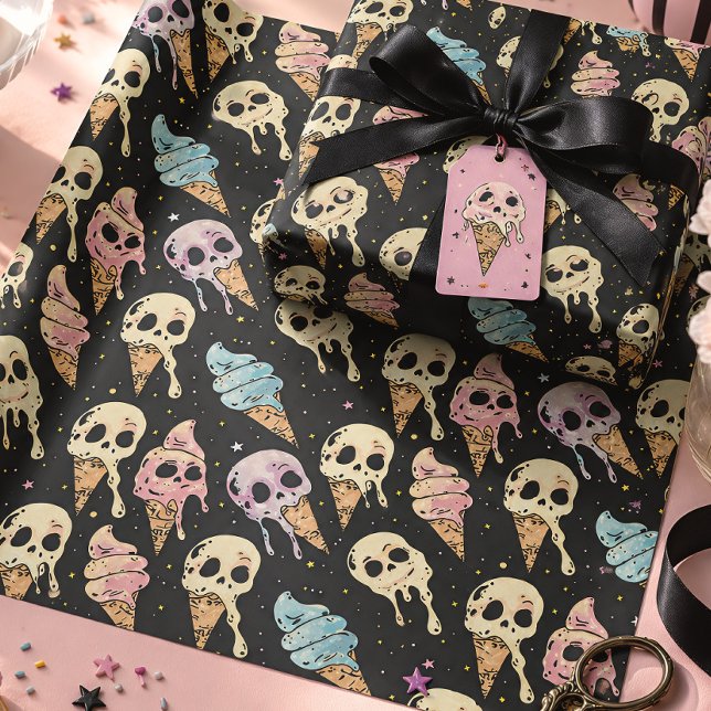 Papel De Presente Cránios e Sorvetes do Goth de Verão (Criador carregado)