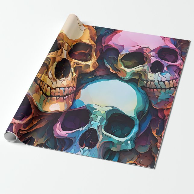 Papel De Presente Crânios Funky (Desenrolado)