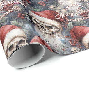 Papel De Presente Crânios no Natal Gótico de Santa Hats