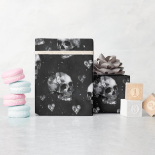 Papel De Presente Crânios ocultos góticos com coração