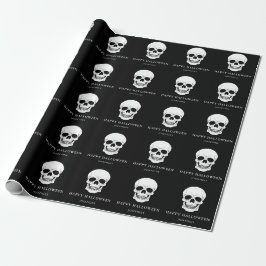 Papel De Presente Cránios Preto e Branco Feliz Halloween Nome Person