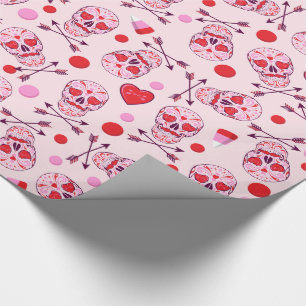 Papel De Presente Crânios & setas aleatórios do açúcar do coraç