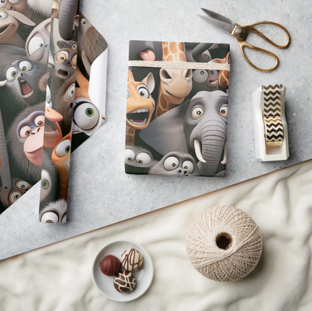 Papel De Presente Crazy Wildlife Group (Artesanato)