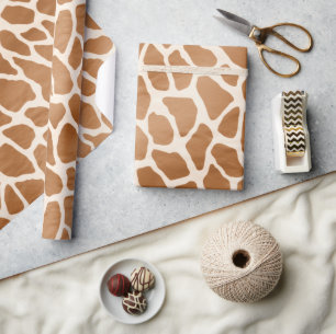 Papel De Presente Cream Brown Safari Giraffe Animal Print