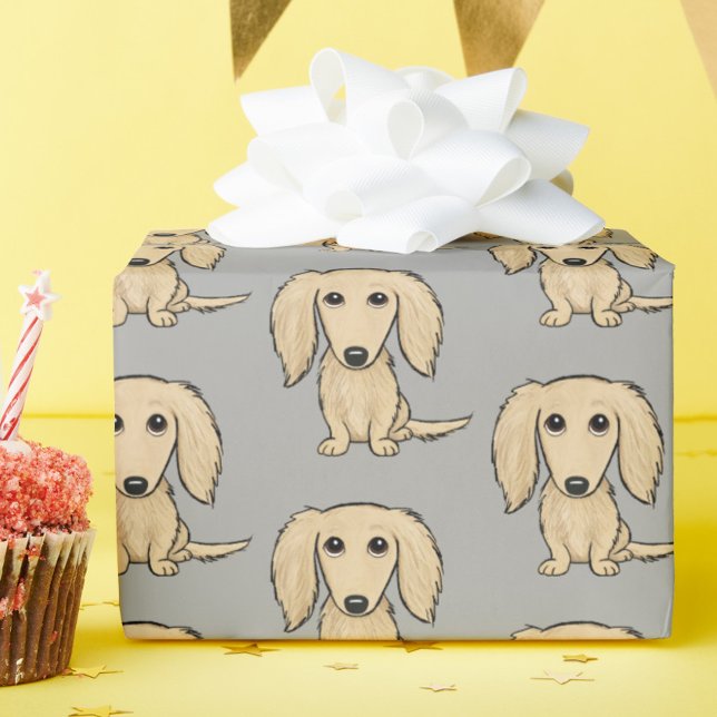 Papel De Presente Cream Dachshund Patterno | Cães Cutes (Criador carregado)