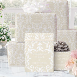 Papel De Presente Creamy Almond White Damask Add Name Congratulo