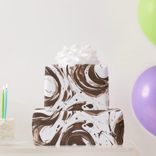 Papel De Presente Creamy Brown Chocolate Swirls Aniversário (Presentes para festas)
