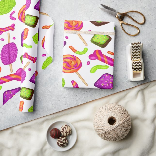 Papel De Presente Creepy Candy Zombie Mashup For Halloween (Artesanato)