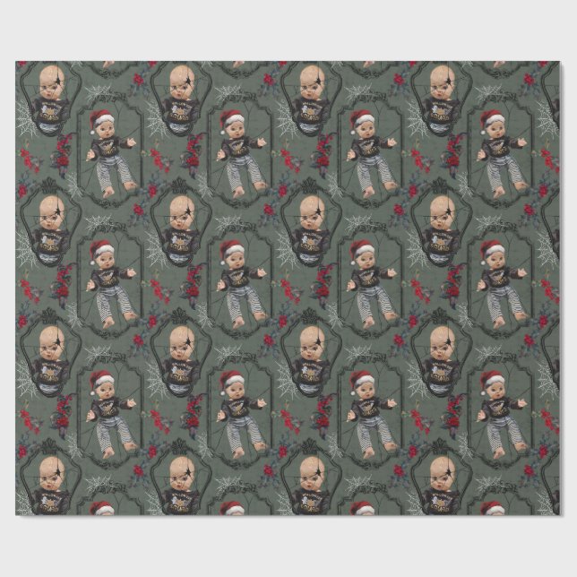 Papel De Presente Creepy Doll Christmas Wrapping Paper (Aberto)