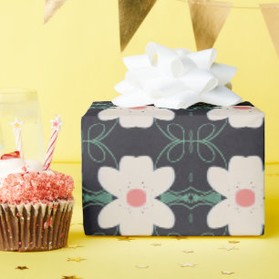Papel De Presente Creme Beige Floral de Preto