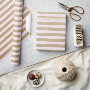 Papel De Presente Creme Clássico Faux Kraft Stripes