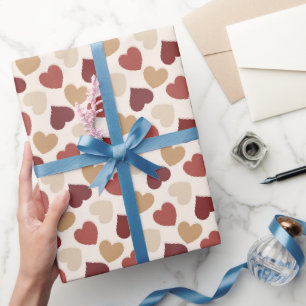 Papel De Presente Creme Dourado Corações Vermelhos Amor