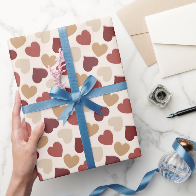 Papel De Presente Creme Dourado Corações Vermelhos Amor (Presentear)