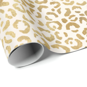 Papel De Presente  Creme Dourado Leopard Print