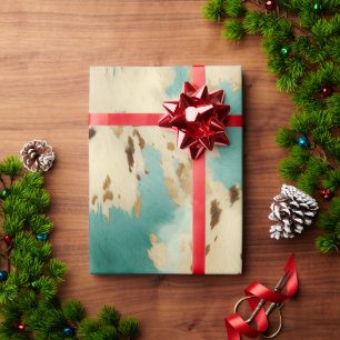 Papel De Presente Creme Dourado Turquoise Cowhide Animal