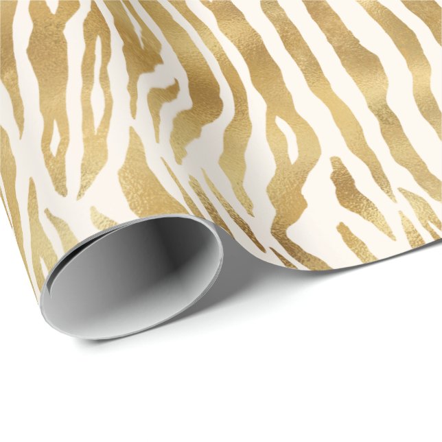 Papel De Presente Creme Dourado Zebra Print      (Ponta do rolo)