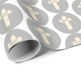 Papel De Presente Creme e Cruz Cinza para Dedicação de Bebê