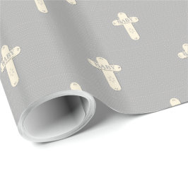 Papel De Presente Creme e Cruz Cinza para Dedicação de Bebê