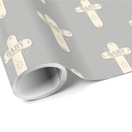 Papel De Presente Creme e Cruz Cinza para Dedicação de Bebê
