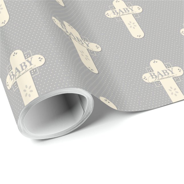Papel De Presente Creme e Cruz Cinza para Dedicação de Bebê (Ponta do rolo)