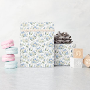Papel De Presente Creme Florais Azul Empoeirado Casamento Chá de Noi