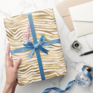 Papel De Presente Creme Glitzy Glitzy Impressão Zebra Dourada 