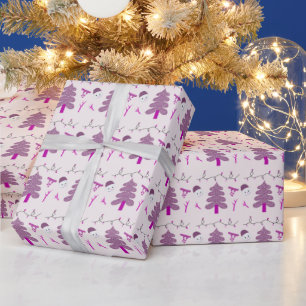 Papel De Presente Creme Snowmen e Purple Trees Natal