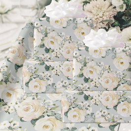 Papel De Presente Cremy Peony e Silver Sage Eucalyptus Greenery