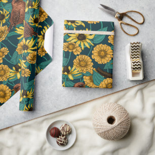 Papel De Presente Crenças e flores em azul escuro