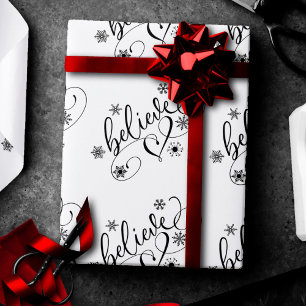 Papel De Presente Crer Script   Flocos de neve simples e feriados