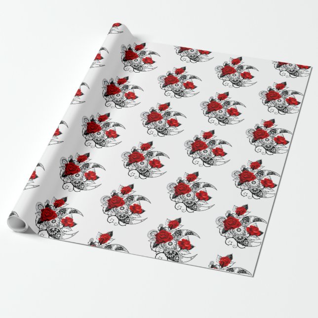 Papel De Presente Crescente Mecânico com Rosas vermelhas (Desenrolado)