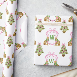 Papel De Presente Crest Monograma de Natal Préppy Leve Água Leopardo
